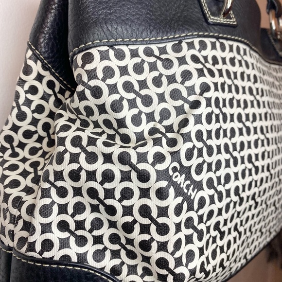 Coach Penelope Op Art Signature Leather Shoulder Handbag in black and white - Picture 7 of 12